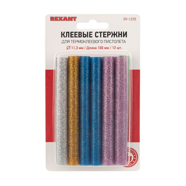 Стержни клеевые Rexant 09-1235 цветные с блестками 11.3*100 мм 12 шт Стержни клеевые Rexant 09-1235 цветные с блестками 11.3*100 мм 12 шт
