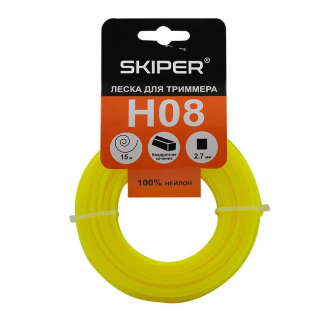 Леска Skiper H08 2.7 мм*15 м квадратное сечение желтая Леска Skiper H08 2.7 мм*15 м квадратное сечение желтая