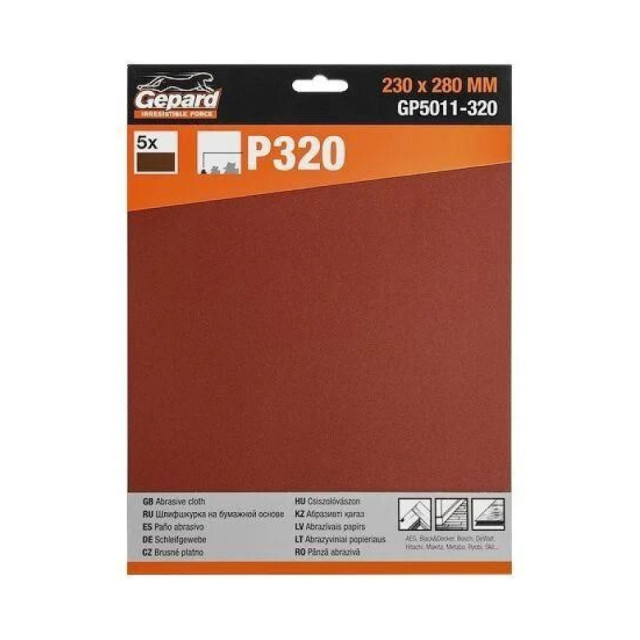Шлифлист Gepard GP5011-320 230*280 мм Р320 бумажная основа 5 шт