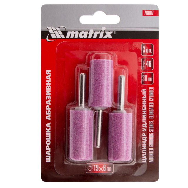 Шарошка абразивная Matrix 76007 F46 цилиндр удлиненный 19*38*6 мм 3 шт