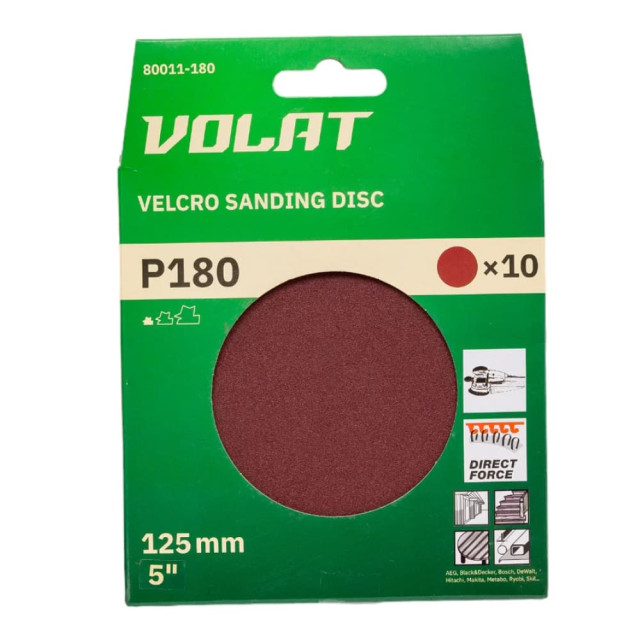 Шлифлист Волат 80010-80 125 мм круг Р 80 для дерева 8 отверстий 10 шт