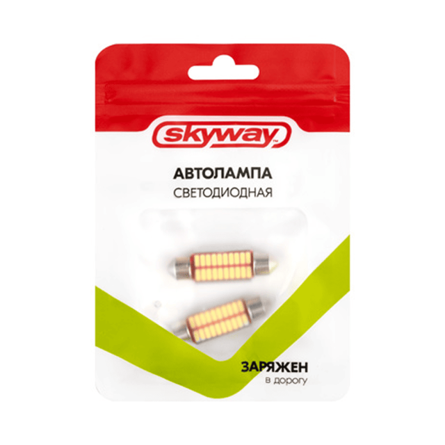 Автолампа диодная Skyway S08201314 T11/C5W 12V 20 SMD 1-конт 39 мм белая 2 шт
