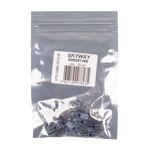 Автолампа диодная Skyway S08201458 T5 /W1.2W 12V 2 SMD биполярная 10 шт