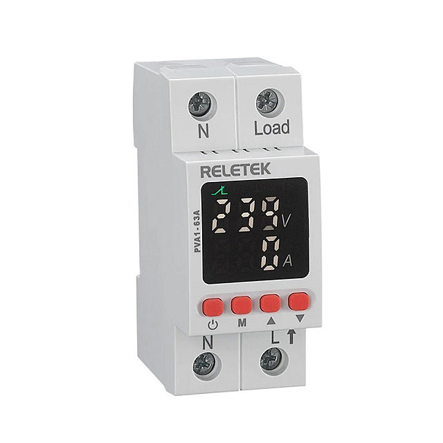Реле контроля напряжения и тока Reletek RPVA1-63A 1NO+N 63A 220VAC Umin80_210V/Umax220_300V Imin/Imax1_63A