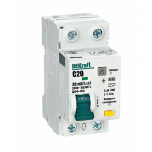 Дифференциальный автомат DEKraft 16053DEK ДИФ-103 АВДТ 1P+N 20A 30мА тип АС х-ка С