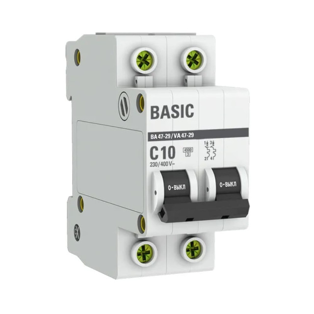 Автоматический выключатель EKF Basic ВА47-29 mcb4729-2-10C 6/60 2P 10А