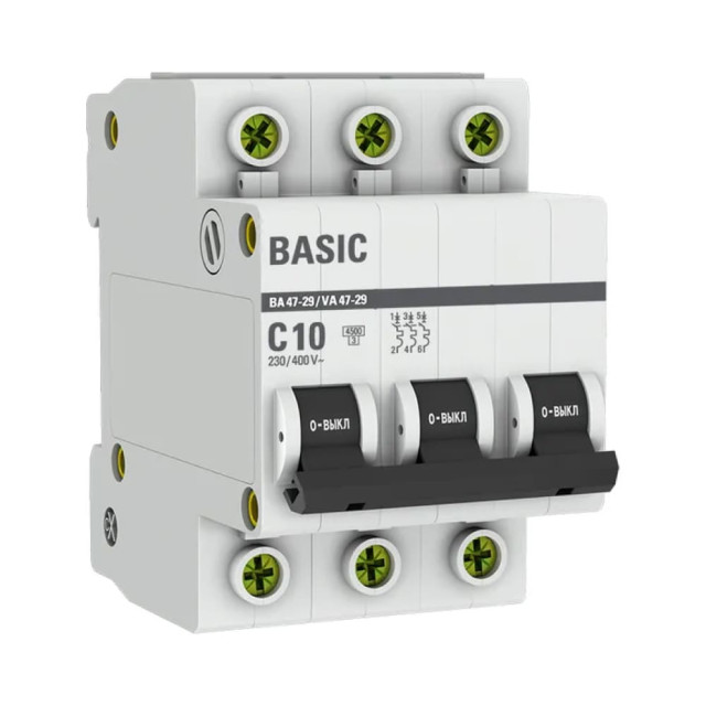 Автоматический выключатель EKF Basic ВА47-29 mcb4729-3-10C 3P 10А