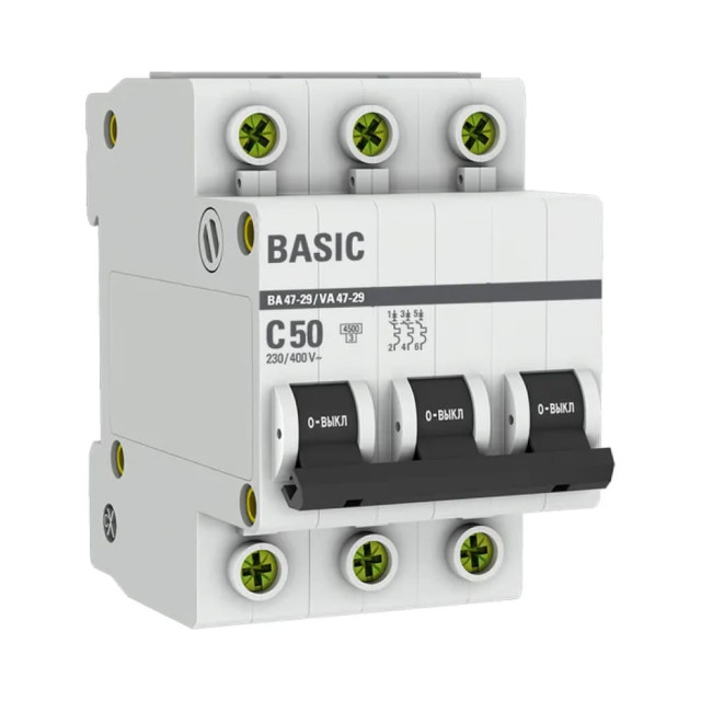 Автоматический выключатель EKF Basic ВА47-29 mcb4729-3-50C 3P 50А