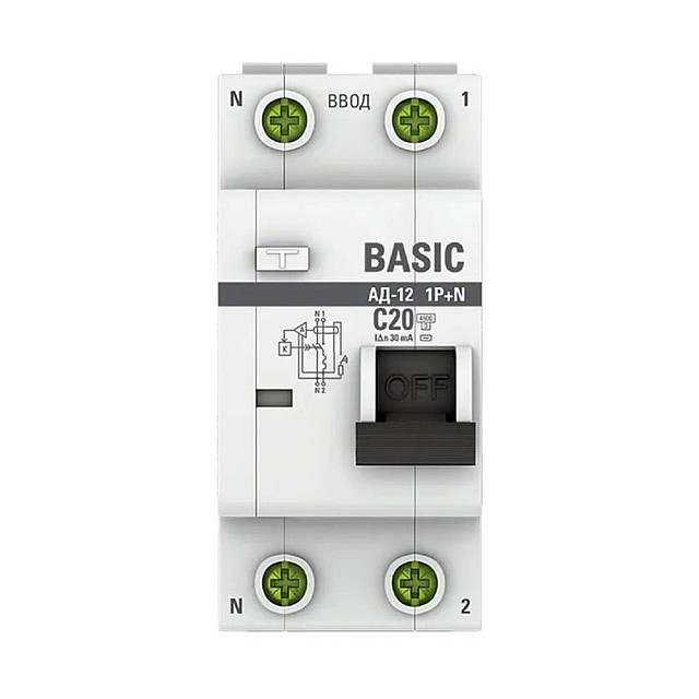 Автоматический выключатель дифференциального тока EKF Basic АД-12 DA12-20-30-bas 1P+N 20А 30мА тип АС х-ка C 4.5кА