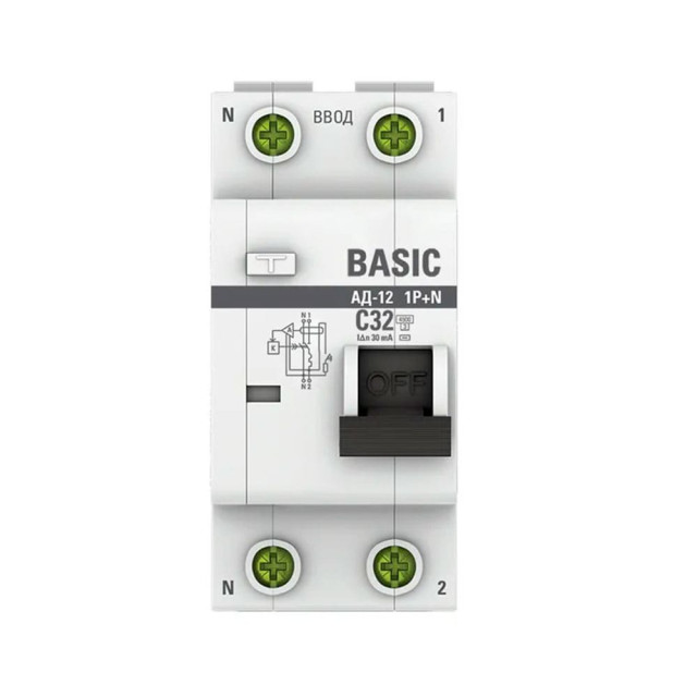 Автоматический выключатель дифференциального тока EKF Basic АД-12 DA12-32-30-bas 1P+N 32А 30мА тип АС х-ка C 4.5кА