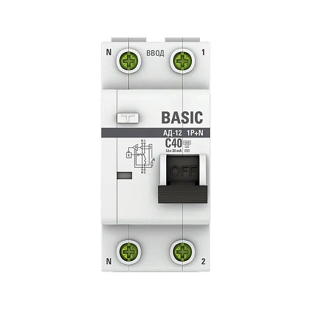 Автоматический выключатель дифференциального тока EKF Basic АД-12 DA12-40-30-bas 1P+N 40А 30мА тип АС х-ка C 4.5кА