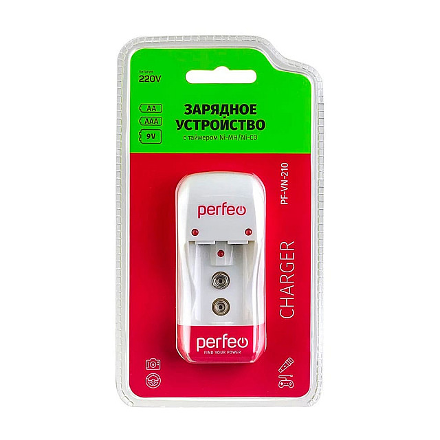 Зарядное устройство Perfeo PF-VN-210 Ni-MH/CD 220V 2 слота AA/AAA/9V таймер