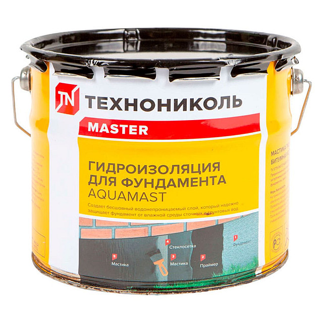 Мастика битумная ТехноНиколь AquaMast гидроизоляция для фундамента 10 кг