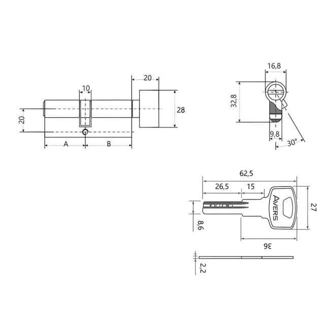 Цилиндровый механизм Avers ZM B2B-60-CR