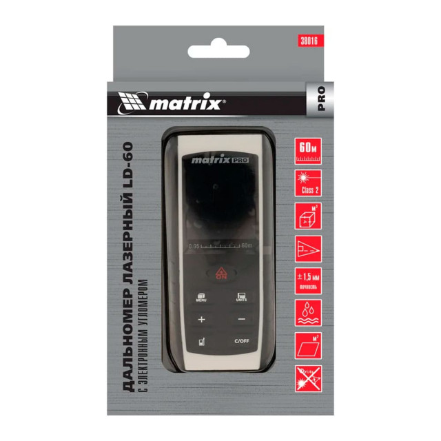 Дальномер лазерный Matrix LD-60 38016 c электронным угломером 60 м