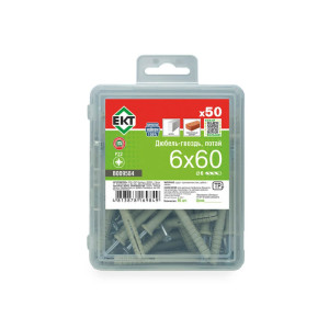 Дюбель быстрого монтажа ЕКТ B009584 6*60 мм с гвоздевым шурупом потай нейлон 50 шт