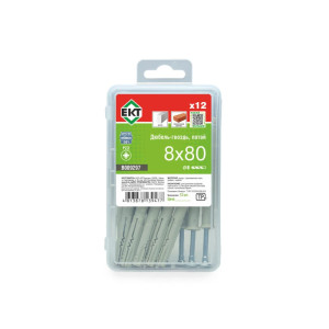 Дюбель быстрого монтажа ЕКТ B009297 8*80 мм с гвоздевым шурупом потай нейлон 12 шт