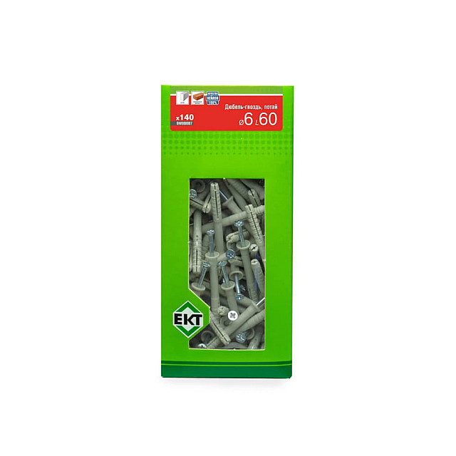 Дюбель быстрого монтажа ЕКТ BW000007 6*60 мм с гвоздевым шурупом потай нейлон 140 шт