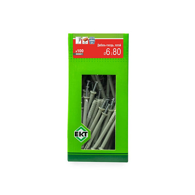Дюбель быстрого монтажа ЕКТ BW000011 6*80 мм с гвоздевым шурупом потай нейлон 100 шт