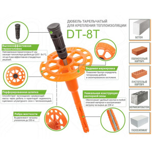 Дюбель тарельчатый ЕКТ VZ012130 8*100 мм со стальным гладким гвоздем 10 шт