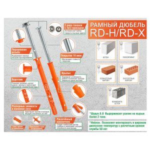 Дюбель рамный ЕКТ B009547 10*80 мм с шурупом RD-H цилиндр нейлон