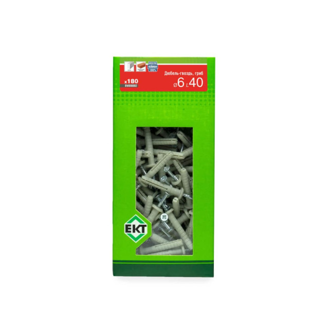 Дюбель-гвоздь ЕКТ BW000002 GL 6*40 гриб нейлон в коробке с окном 180 шт
