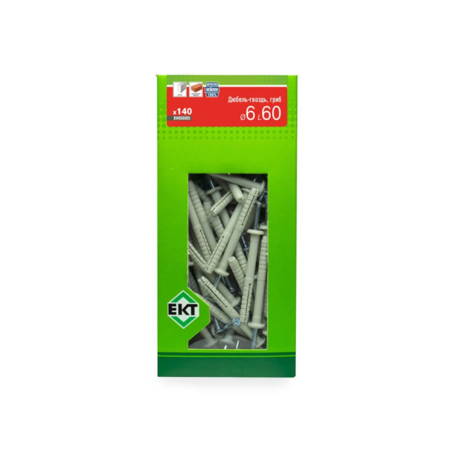Дюбель-гвоздь ЕКТ BW000005 GL 6*60 гриб нейлон ЕКТ в коробке с окном 140 шт