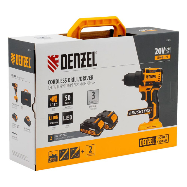 Дрель-шуруповерт Denzel CDH-BL-20 26123 аккумуляторная