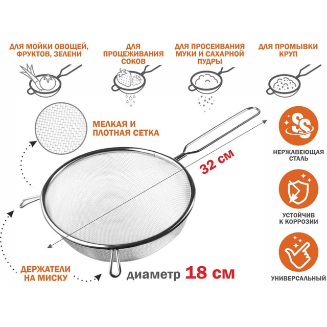 Дуршлаг Perfecto Linea 24-020018 с ручкой нержавеющая сталь 18 см