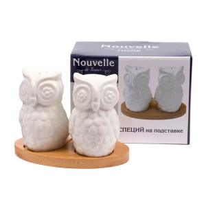 Набор для специй Nouvelle Home 2632041 код 670607 фарфоровый на бамбуковой подставке 2 предмета