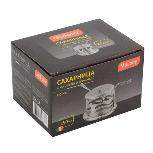 Сахарница Mallony Dolce 005489 с крышкой и ложечкой стеклянная 250 мл