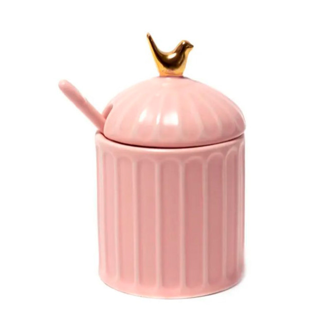 Сахарница Bird Z11426-PINK код 258109 керамическая 11 см с ложкой
