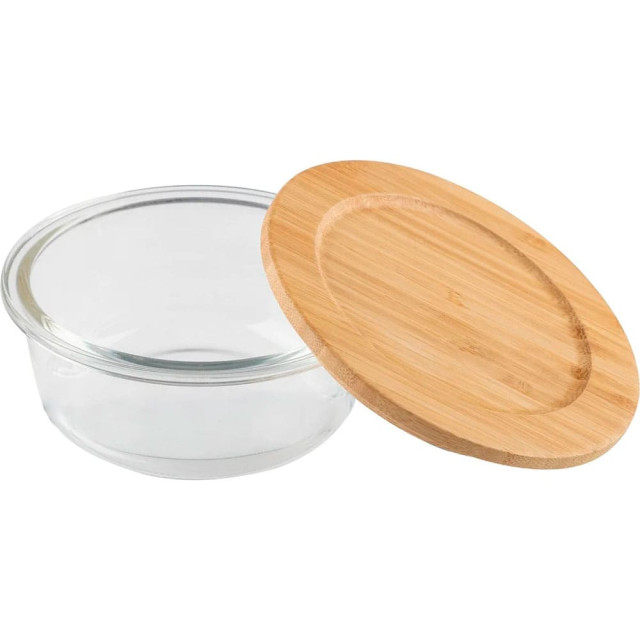Контейнер Leonord Bambu 106023 из жаропрочного стекла с крышкой из бамбука круглый 400 мл