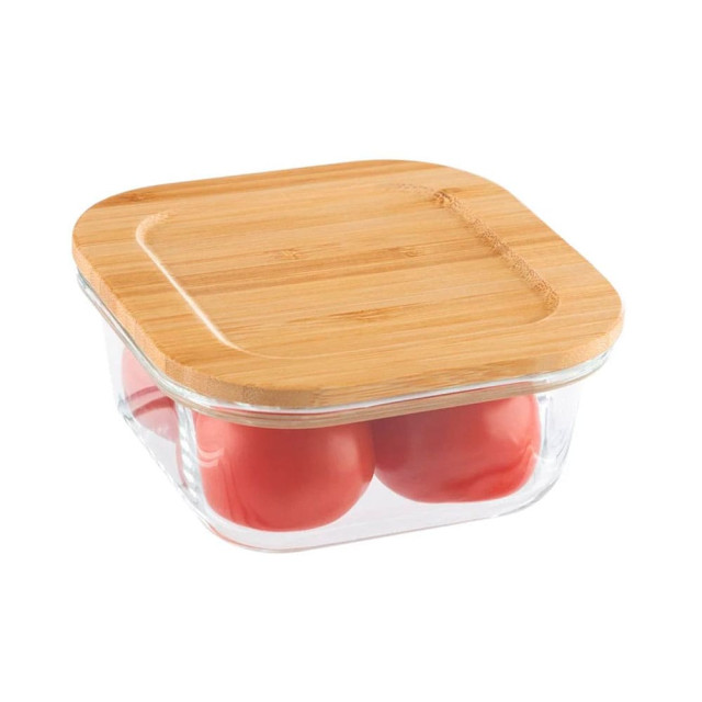 Контейнер Leonord Bambu 106021 из жаропрочного стекла с крышкой из бамбука квадратный 500 мл