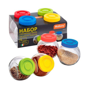 Набор банок для сыпучих продуктов Mallony Vaso 003606 стеклянных с пластиковыми крышками 4 шт