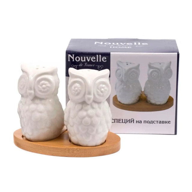 Набор для специй Nouvelle Home 2632041 код 670607 фарфоровый на бамбуковой подставке 2 предмета