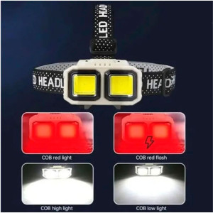 Фонарь налобный YM-HX-816S 2 COB белый+красный 1*18650 кабель USB-Type-C влагозащита датчик движения