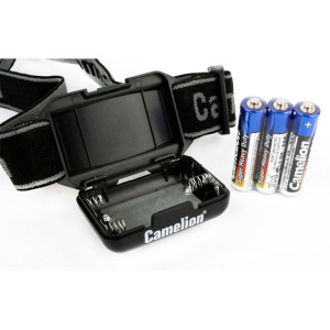 Фонарь налобный Camelion LED 5355 1Вт COB LED 3 режима 3*ААА черный