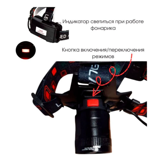 Фонарик налобный NSY YM-T85-P90 аккумуляторный 2*18650 micro Zoom