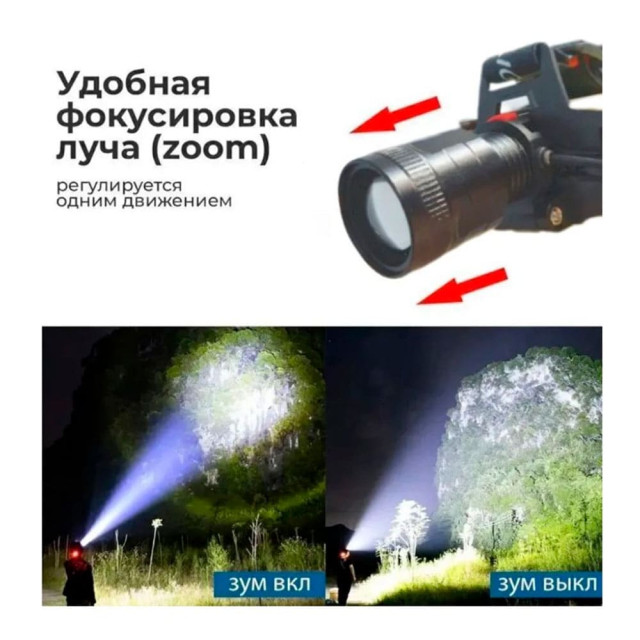 Фонарик налобный NSY YM-T85-P90 аккумуляторный 2*18650 micro Zoom