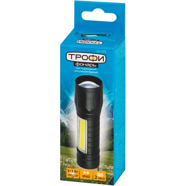 Фонарь Эра Трофи UA-101 Б0069798 аккумуляторный 3Вт LED+3Вт COB оптический Zoom 3 режима