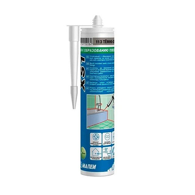 Герметик силиконовый Mapei Mapesil XS1 №113 санитарный темно-серый 300 мл
