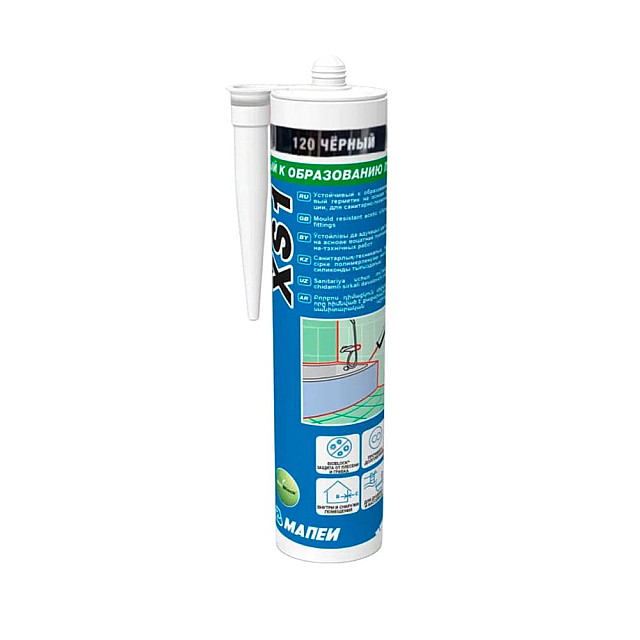Герметик силиконовый Mapei Mapesil XS1 №120 санитарный черный 300 мл