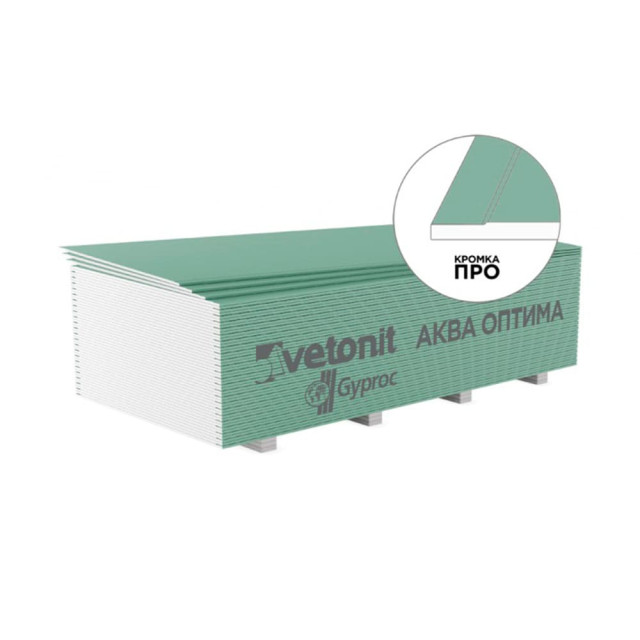 Гипсокартон Vetonit Aqua Optima стеновой влагостойкий 12.5*1200*2500 мм