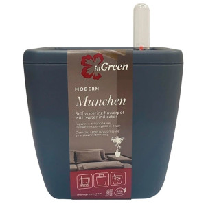 Горшок с автополивом InGreen Munchen Вулканический серый квадратный с внутренней вставкой 5 л