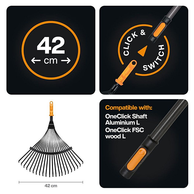 Грабли веерные Fiskars OneClick 1080675 металлические для листьев
