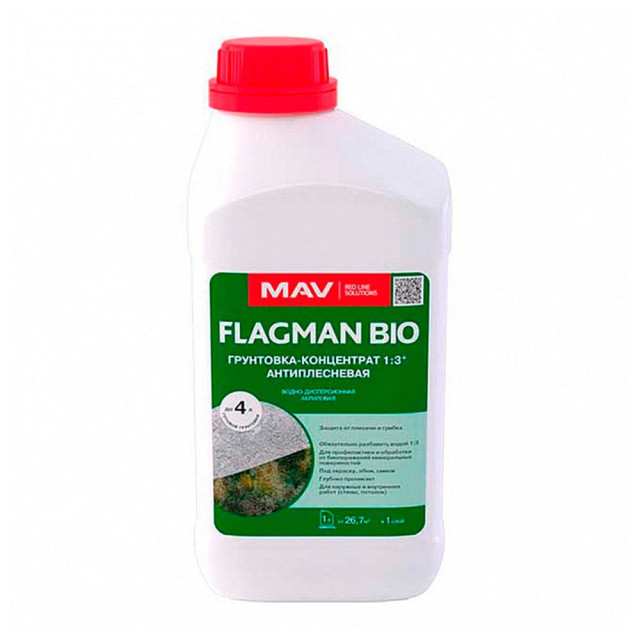 Грунтовка-концентрат MAV Flagman Bio антиплесневая бесцветная 1 л