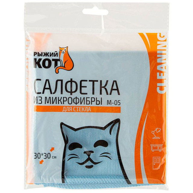 Салфетка для стекла Рыжий Кот M-05 310211 из микрофибры 30*30 см голубой