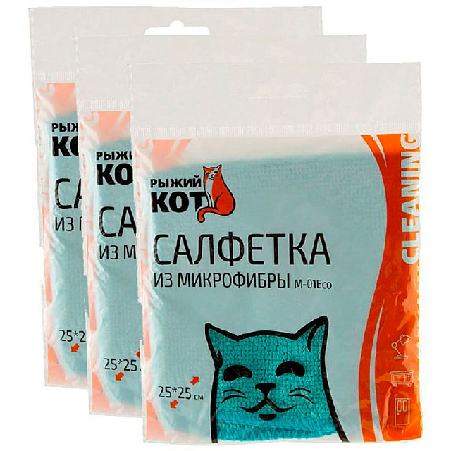 Салфетка Рыжий кот 310291 из микрофибры бирюзовый 25*25 см
