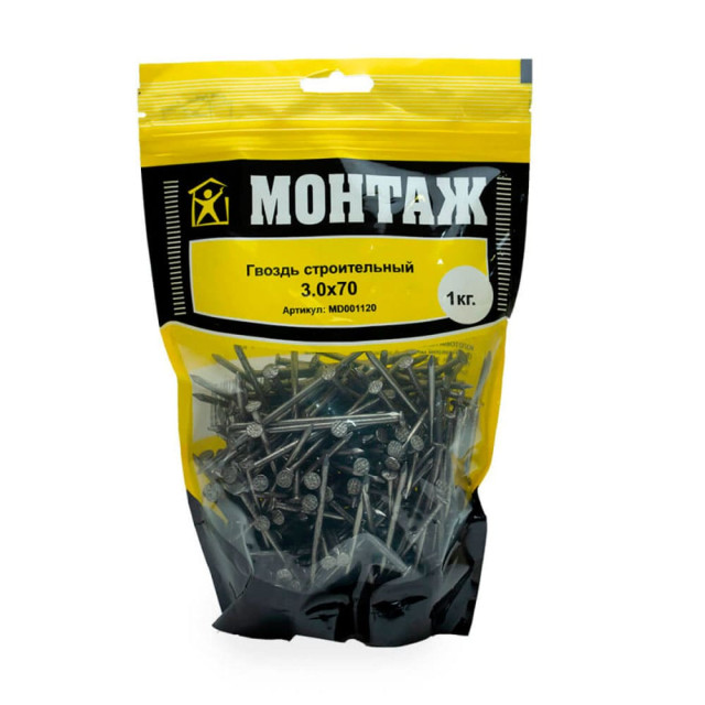 Гвоздь строительный 3*70 мм Монтаж MD001120 дой-пак L 1 кг